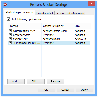 Process Blocker 1.0.13 software screenshot