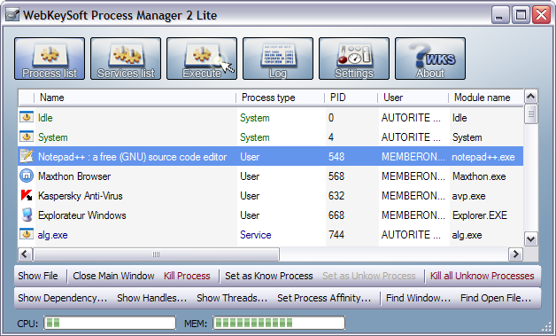 Process Manager 2 Lite 2.0 software screenshot