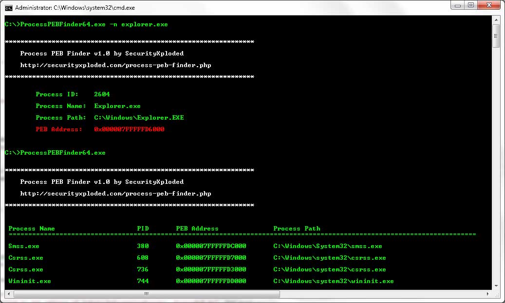 Process PEB Finder 1.0 software screenshot