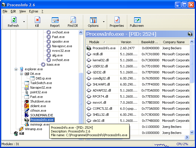 ProcessInfo 2.6 software screenshot