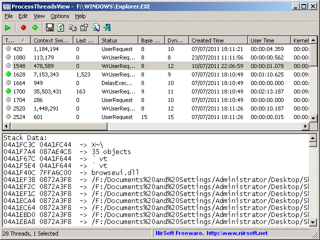 ProcessThreadsView 1.27 software screenshot