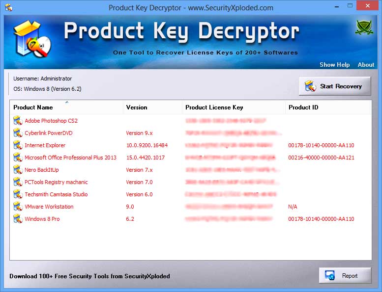 Product Key Decryptor 7.0 software screenshot