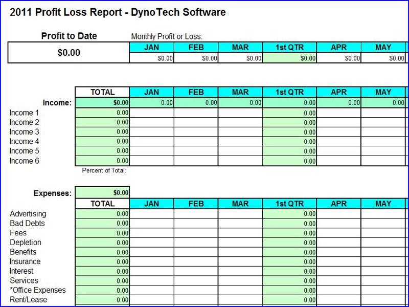 Profit Loss Report Spreadsheet 5.0 software screenshot