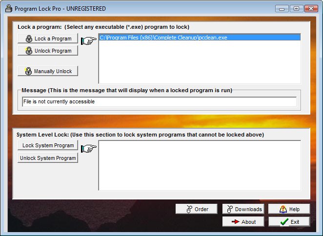 Program Lock Pro 2.14h software screenshot