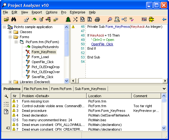 Project Analyzer 10 software screenshot
