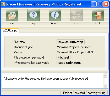 Project Password Recovery 1.0g software screenshot