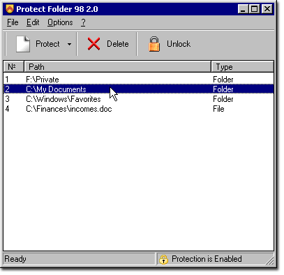 Protect Folder 98 3.0.1 software screenshot