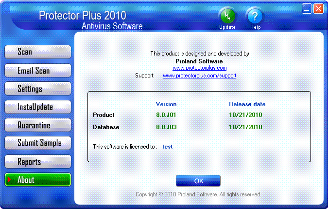 Protector Plus Virus Database updates 8.0.C55 software screenshot