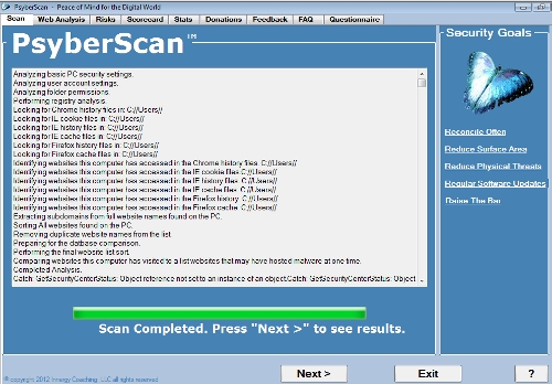 PsyberScan 1.0.11 software screenshot