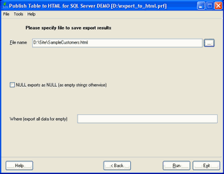 Publish Table to HTML for SQL Server 1.08.00 software screenshot