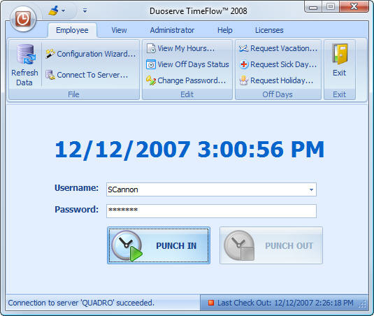 Punch Clock 2005 - TimeFlow 10 software screenshot