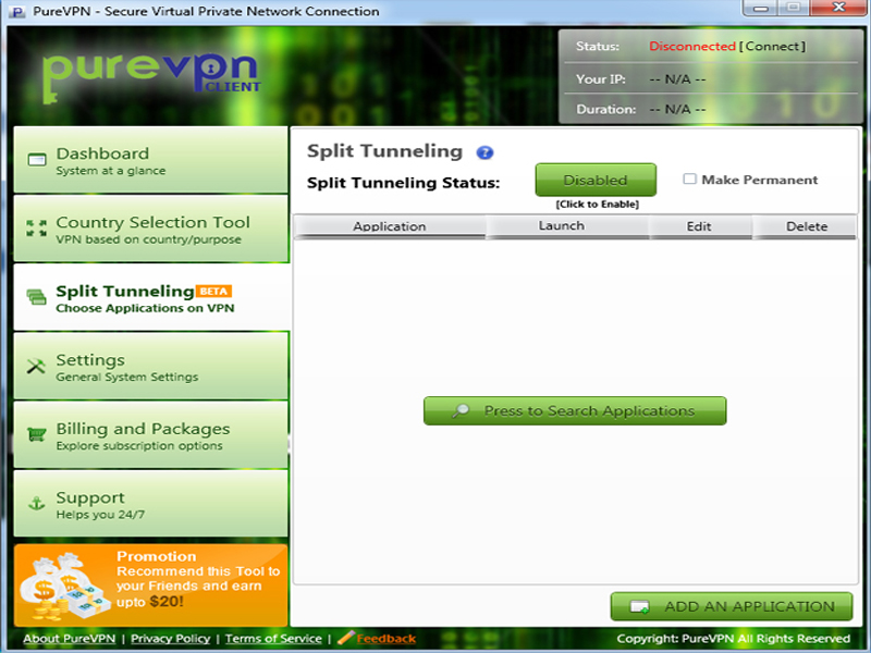 PureVPN 5.16.0 software screenshot