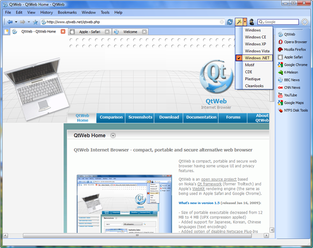 QtWeb Portable 3.8.5.108 software screenshot
