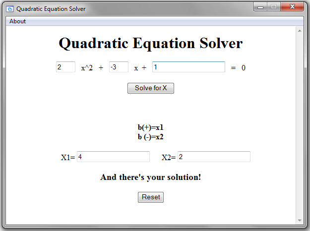 Quadratic Equation Solver 1.1 software screenshot