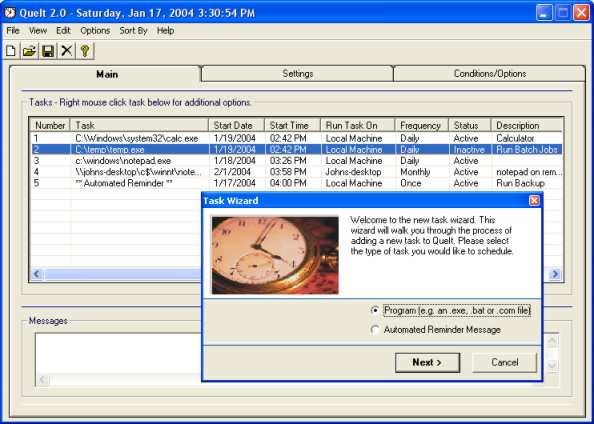 QueIt 2.0 software screenshot