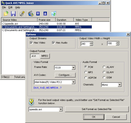 Quick AVI MPEG Joiner 2.1 software screenshot