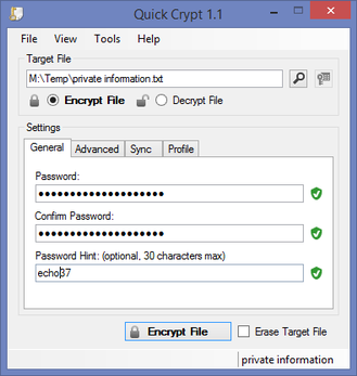 Quick Crypt 1.2.21.96 software screenshot
