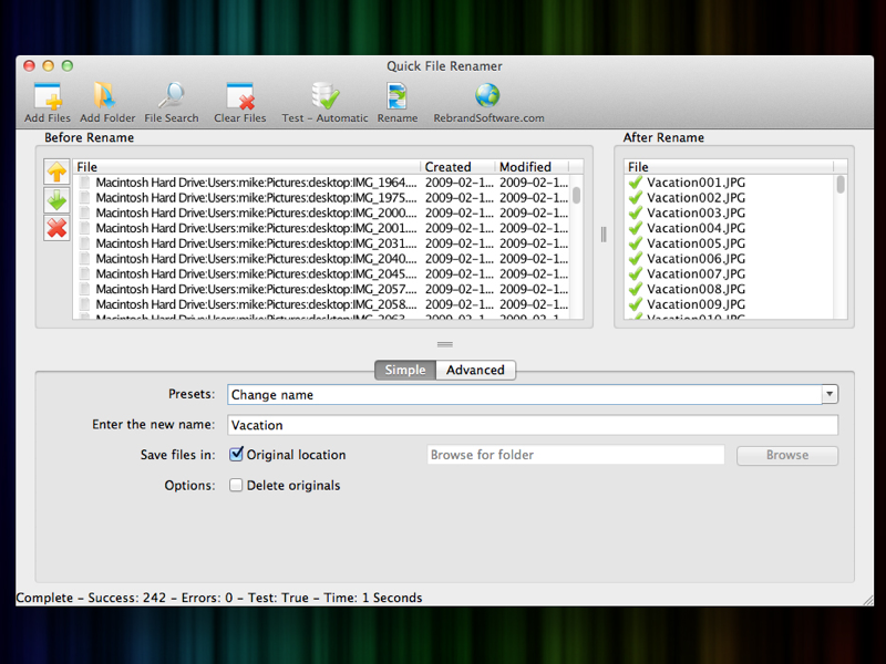 Quick File Renamer Lite 4.5 software screenshot
