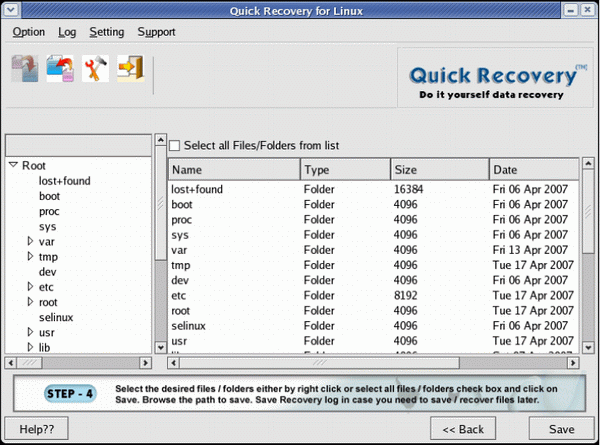 Quick Recovery for Linux on Linux 12.05.08 software screenshot