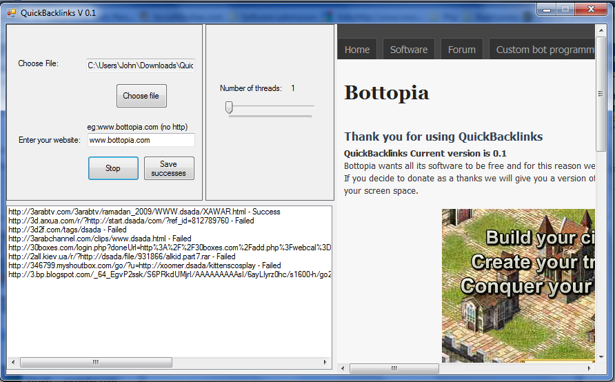 QuickBacklinks 0.4 software screenshot