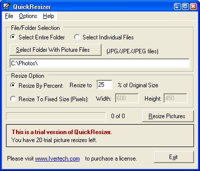 QuickResizer 4.0.0 software screenshot