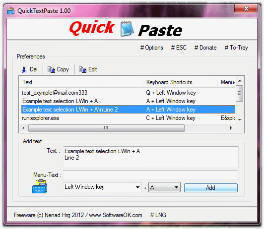 QuickTextPaste 3.39 software screenshot