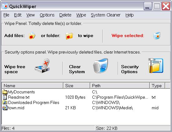 QuickWiper 7.6.3 software screenshot