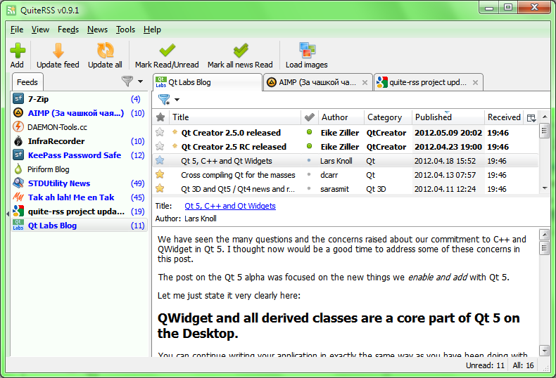 QuiteRSS 0.18.3 software screenshot