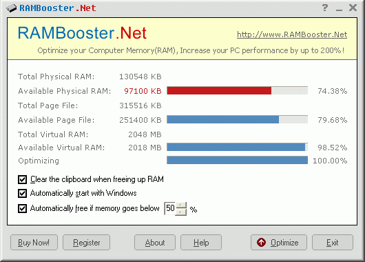 RAM Booster .Net 9.1 software screenshot