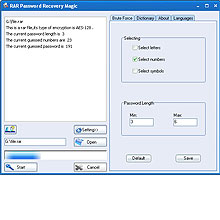 RAR Password Recovery Magic 6.1.1.390 software screenshot