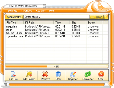 RM To WAV Converter 1.00 software screenshot