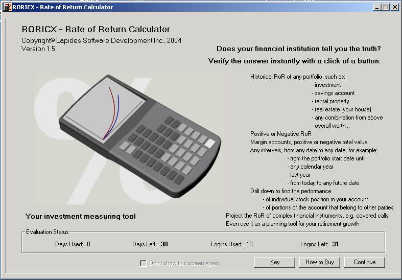 RORICX - Rate of Return Calculator 1.5 software screenshot
