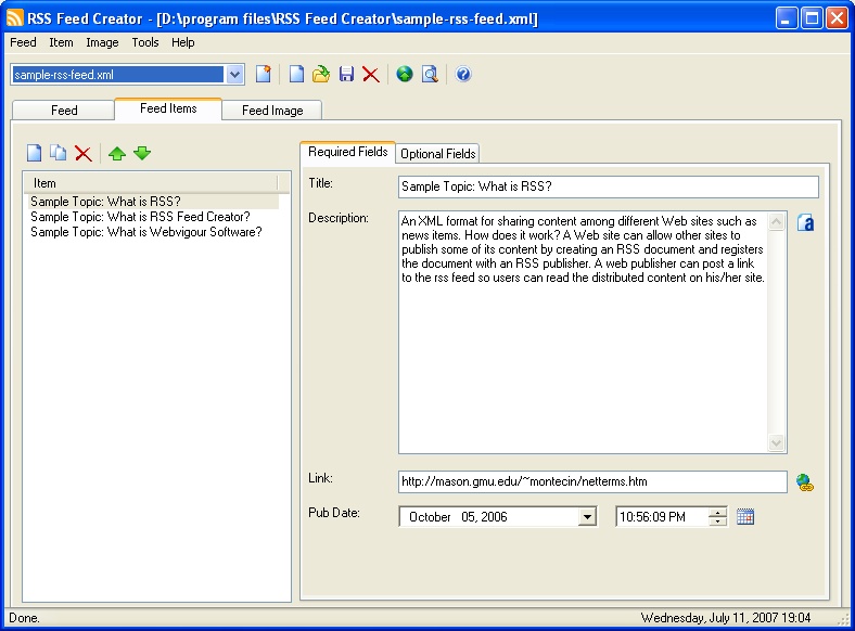 RSS Feed Creator 2.91 software screenshot