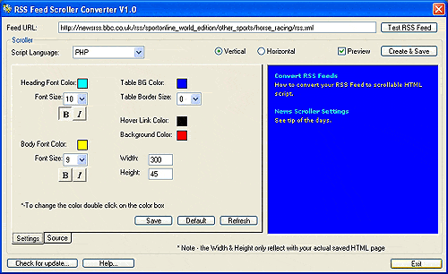 RSS Feeds Scroller Converter 3.3.1.0 software screenshot