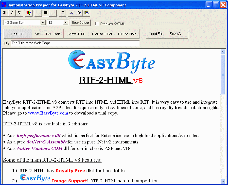 RTF-2-HTML v6 6.6.7 software screenshot