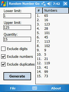 Random Number Generator PPC 1.32 software screenshot