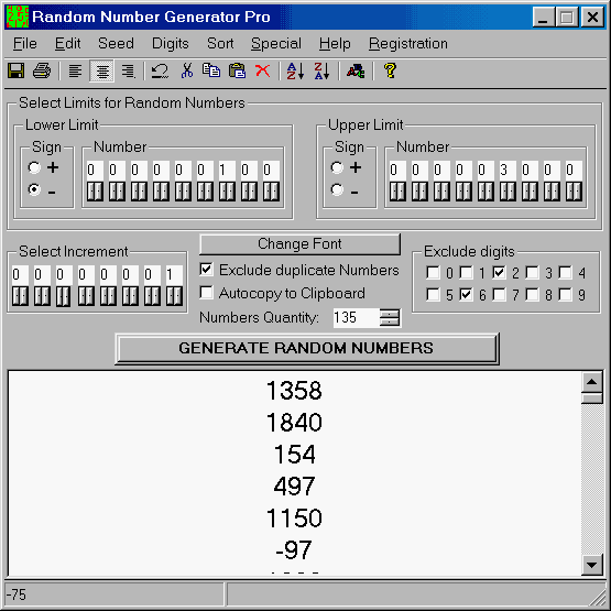 Random Number Generator Pro 2.16 software screenshot
