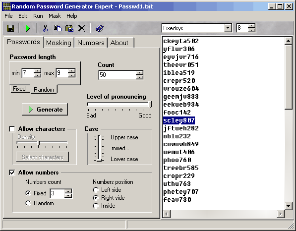 Random Password Generator Expert 2.0 software screenshot