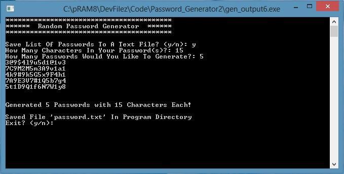Random Password Generator Alpha software screenshot