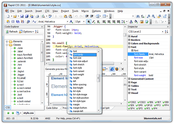 Rapid CSS Editor 2011 11.2 software screenshot