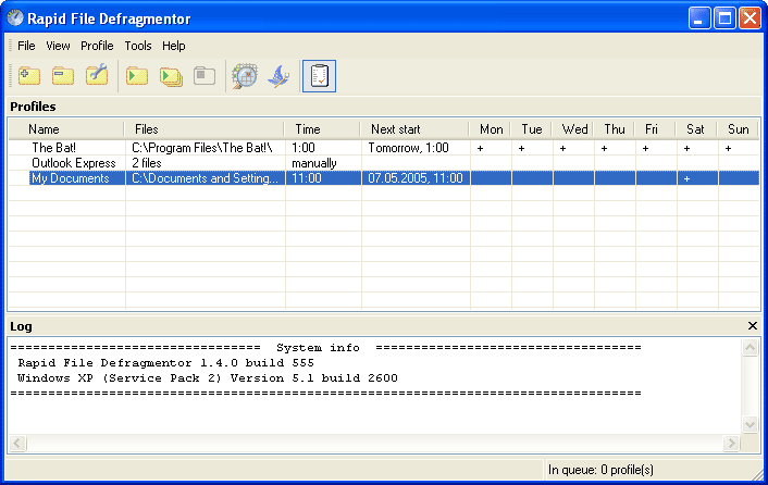Rapid File Defragmentor 1.4 build 686 software screenshot