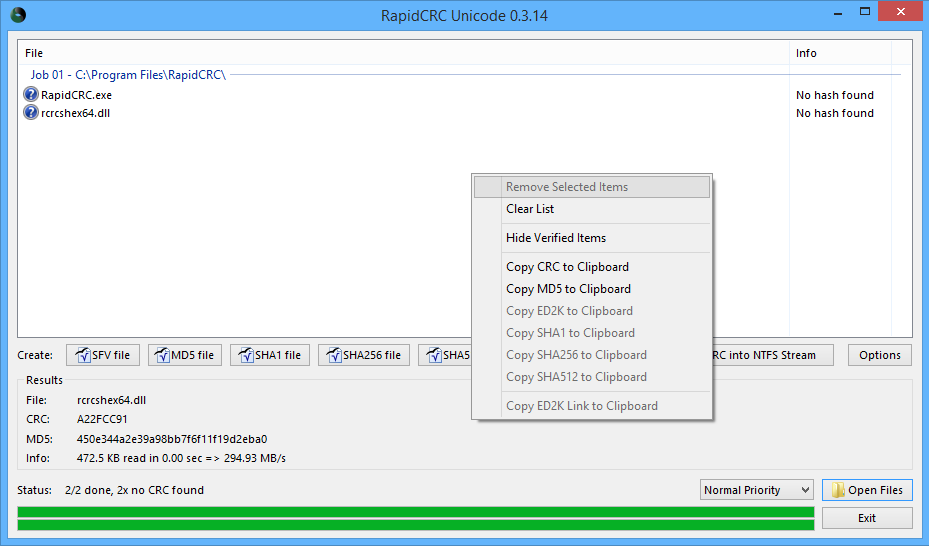 RapidCRC Unicode 0.3.22 software screenshot