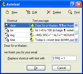 RapidKey Autotext 1.7 software screenshot