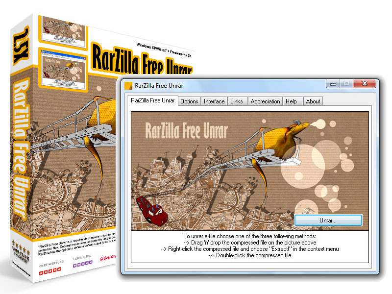 RarZilla Free Unrar 7.00 software screenshot