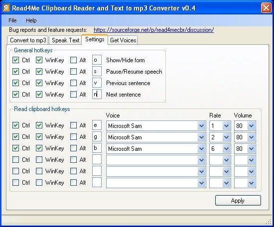 Read4Me Clipboard Reader and Text to mp3 Converter 0.5.3 Beta software screenshot