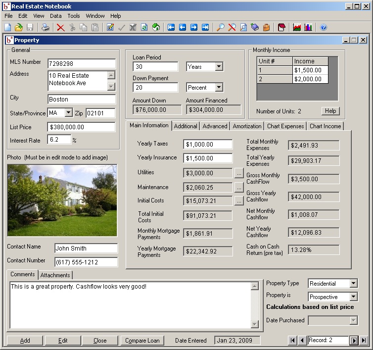Real Estate Notebook 3.01 software screenshot