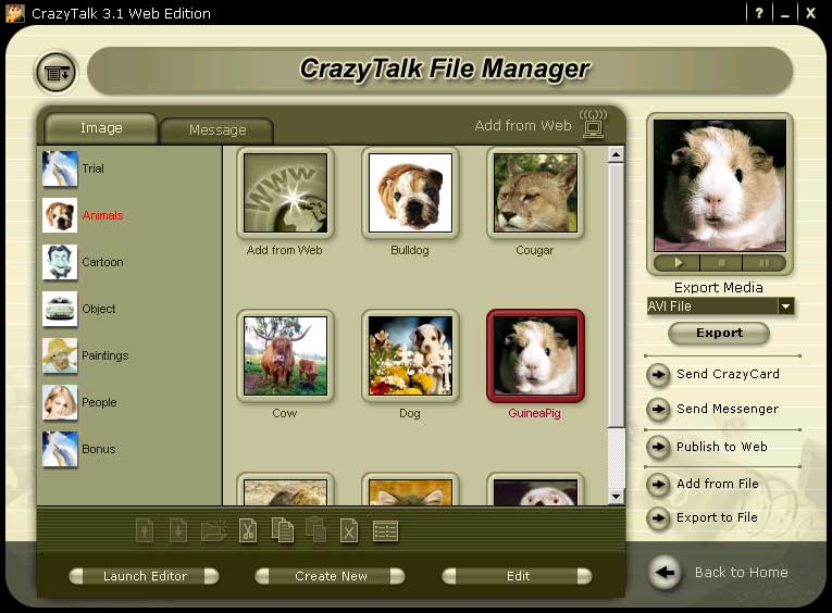 Reallusion CrazyTalk Web Edition 3.5 software screenshot