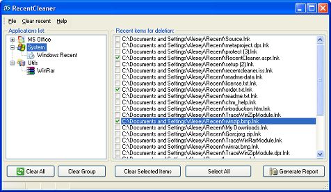 RecentCleaner 1.2 software screenshot
