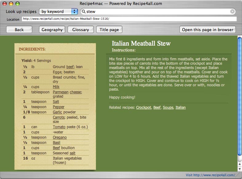 Recipe4mac 1.5.7 software screenshot