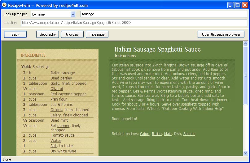 Recipe4win 1.2 software screenshot